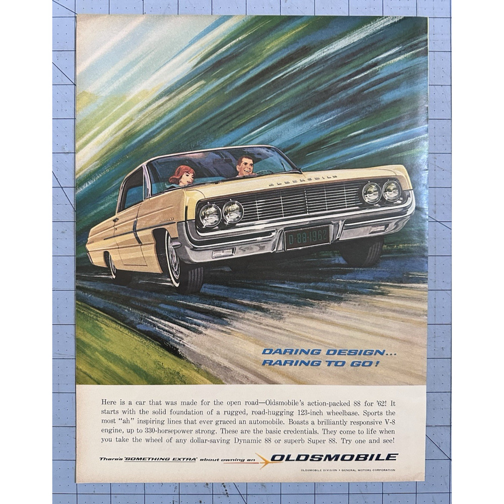 1962 OLDSMOBILE Daring Design Raring to Go Vintage Print Ad